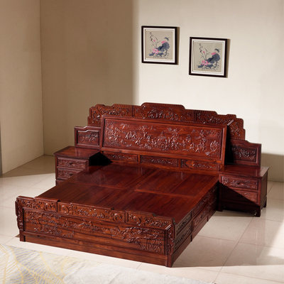 西提國標(biāo)紅木家具 緬甸紅酸枝百子古典雙人床，詮釋東方睡眠美學(xué)